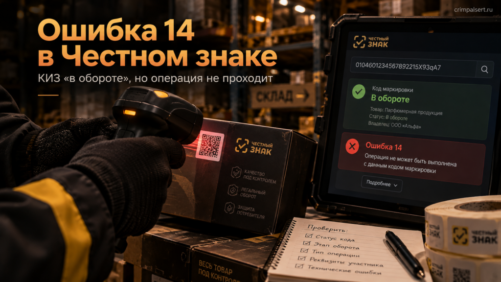 Ошибка 14 в «Честном знаке»: «Недопустимый статус кода идентификации», хотя КИЗ показывает «В обороте»